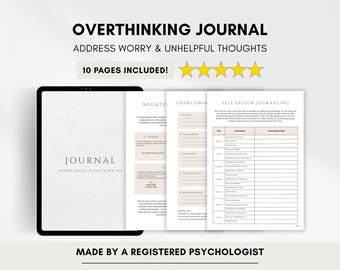 Worry Journal for Overthinking, Stress Management and Coping with Anxiety (PDF Digital Download)