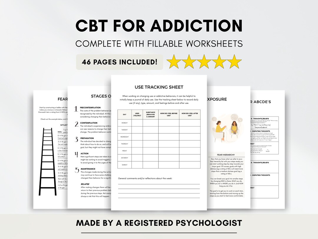 Addiction Recovery CBT Worksheets: Relapse Prevention, Fillable ...