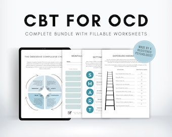 OCD Worksheets Bundle, CBT Workbook for Adults, Cognitive Behavioural Therapy for Obsessive Compulsive Disorder, Anxiety Coping Skills