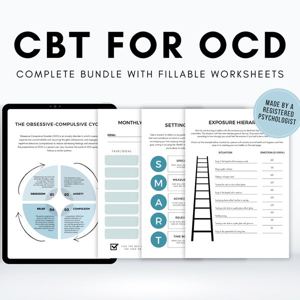 OCD Worksheets Bundle, CBT Workbook for Adults, Cognitive Behavioural Therapy for Obsessive Compulsive Disorder, Anxiety Coping Skills