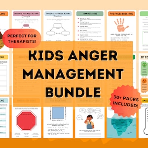 Anger Worksheets Kids Therapy Bundle | Kids Anger Management Worksheets for Calm Corner | Kids Anxiety Journal & Coping Skills for Kids Pack