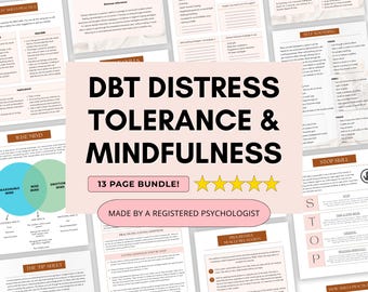 DBT Distress Tolerance & Mindfulness Worksheets with Emotional Regulation (PDF Digital Download)