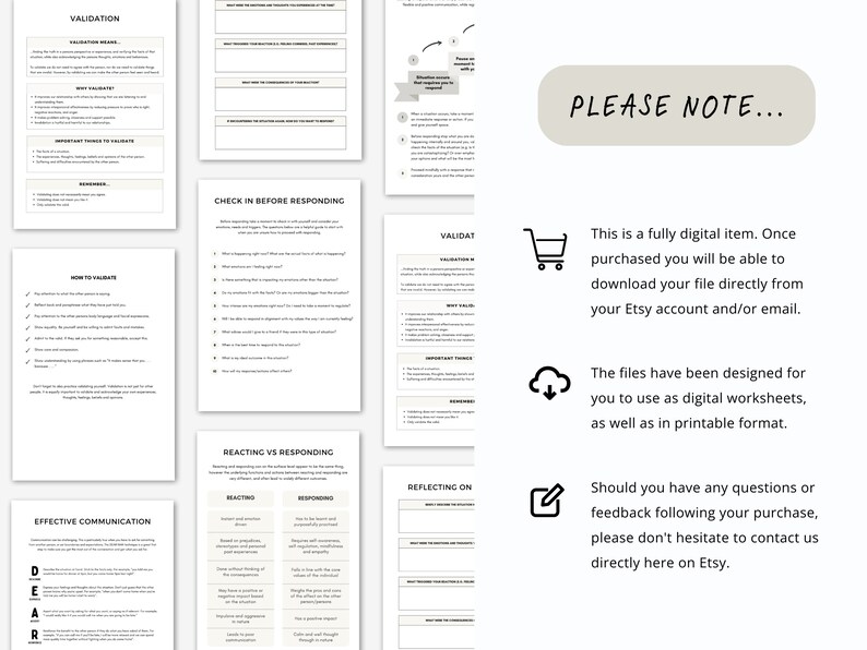 Reacting vs Responding Worksheets for Couples Therapy and Marriage Counseling