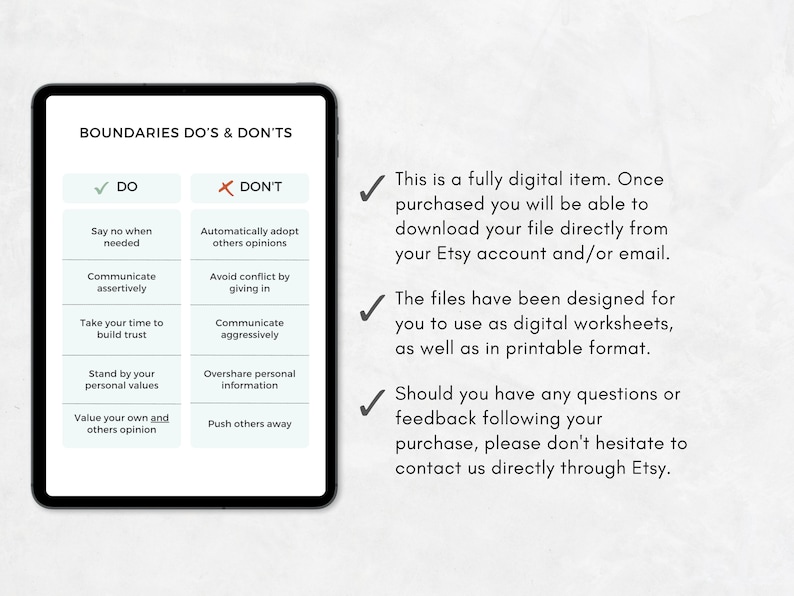Boundaries Worksheet Bundle for Healthy Boundary Setting
