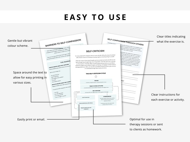 Self Compassion Worksheet Bundle to Learn Self-Compassion and Positive Self Talk