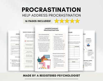 CBT Worksheets: Overcoming Procrastination, Therapist Tool (PDF Printable & Fillable)