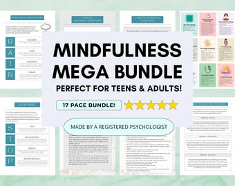 Mindfulness Worksheets Mega Bundle with Breathing Exercises and Gratitude (PDF Digital Download)