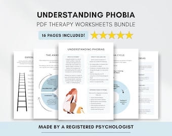 CBT Phobia Worksheets for Managing Anxiety, Fear and Health Information (PDF Digital Download)