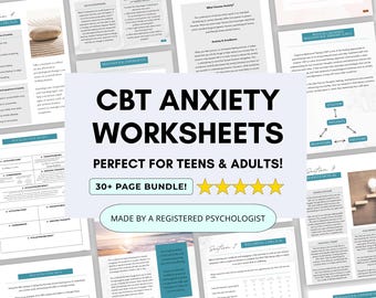 Bundel CGT voor angst-werkbladen voor tieners en volwassenen (digitale pdf-download)