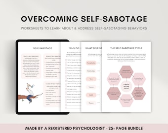 Self Sabotage Worksheets for Understanding and Overcoming Self Sabotaging Behaviours, Procrastination Workbook, Self Esteem Therapy Bundle