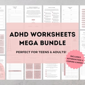 ADHS Arbeitsblätter Mega Bündel | Angstbewältigungsfähigkeiten | Positive Affirmationskarten | Neurodiversent | ADHS Arbeitsbuch