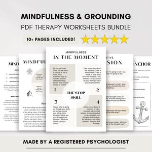 Mindfulness- och jordningsarbetsblad med ankare och kognitiv defusion