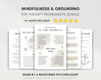 Mindfulness & Grounding Worksheets with Dropping Anchor and Cognitive Defusion