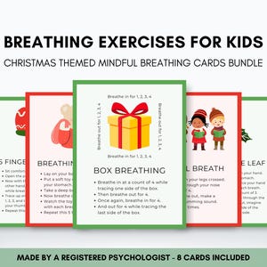 Cartes d'exercices de respiration sur le thème de Noël pour enfants, exercices de respiration consciente et d'autorégulation pour enfants, soutien émotionnel