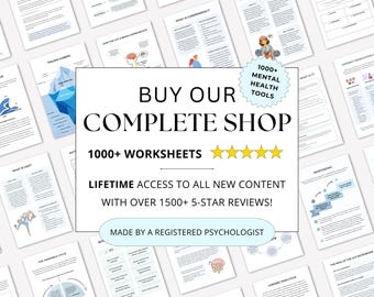 Mental Health Worksheets Whole Shop Bundle: 1000+ Therapist Resources (PDF Digital Download)