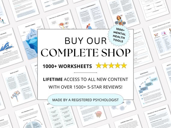Mental Health Worksheets Whole Shop Bundle: 1000+ Therapist Resources (PDF Digital Download)