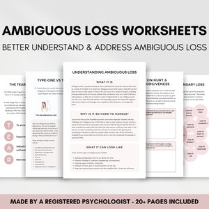 Ambiguous Loss Worksheets for Understanding Ambiguous Grief and Loss, Grief Worksheets for Adults & Teens, Stages of Grief Therapy Resource