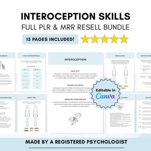 Interoception Skills Worksheets, Canva Editable Therapy Bundle with PLR and Master Resell Rights