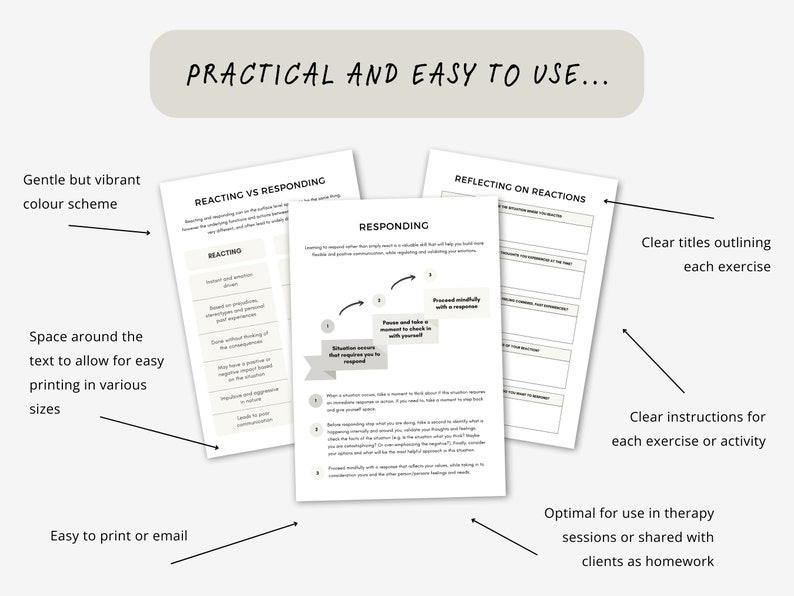 Reacting vs Responding Worksheets for Couples Therapy and Marriage Counseling