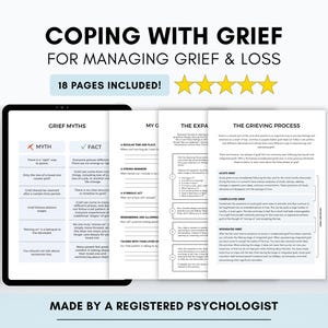 Grief Therapy Worksheets for Adults & Teens with Coping Skills Journal (PDF Digital Download)