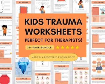 Kids Trauma & PTSD Worksheets Bundle with Coping Skills and Breathing (PDF Digital Download)