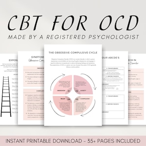 CBT for OCD Therapy Worksheets Bundle, Obsessive Compulsive Disorder Workbook, Anxiety Coping Skills Tool, Therapist Resources
