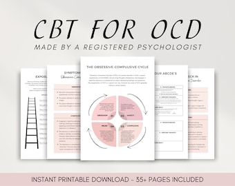 CBT for OCD Therapy Worksheets Bundle, Obsessive Compulsive Disorder Workbook, Anxiety Coping Skills Tool, Therapist Resources