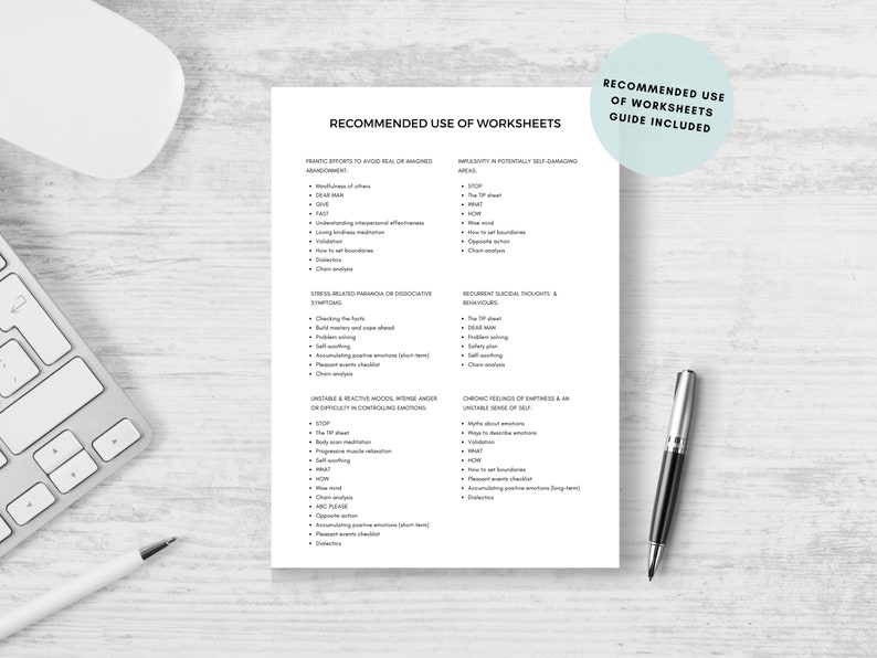 Borderline Personality Disorder Dbt Worksheets BPD Worksheets Bundle, DBT Therapy Resource, Borderline Personality