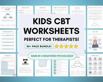 KBT-arbetsblad för barn med verktyg för ångest- och ADHD-terapi (digital PDF-nedladdning)
