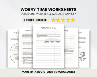 Anxiety & Worry Management Worksheets with CBT and Mindfulness (PDF Digital Download)