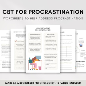 CBT Worksheets for Overcoming Procrastination, Cognitive Behavioral Therapy Tool for Therapist or Counselor & Procrastination Coping Skills