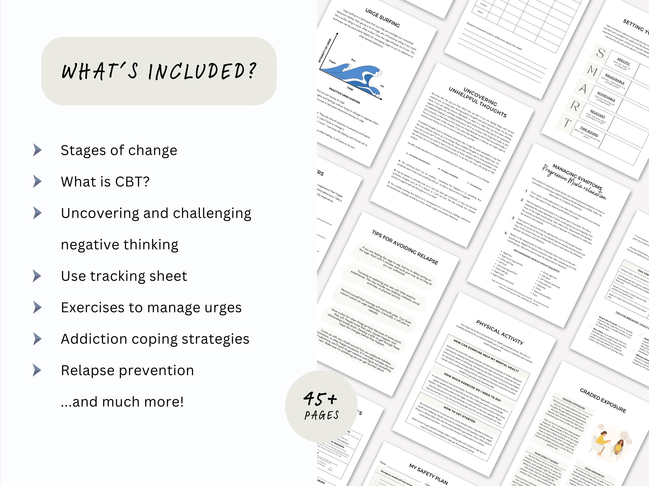 Addiction Recovery CBT Worksheets: Relapse Prevention, Fillable ...