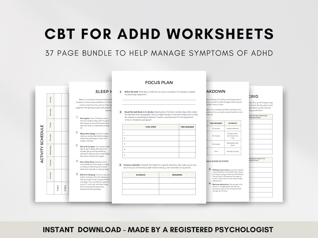 CBT for ADHD Worksheets for Therapists and Counselors, Neurodiversity Therapy Resource for