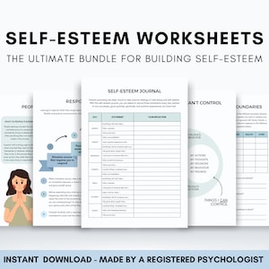 Self Esteem Worksheets, Confidence Building Workbook, Self Confidence Therapy, People Pleasing, Communication Skills & Boundary Setting