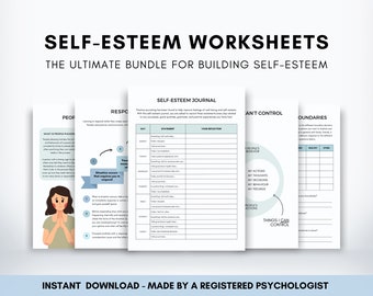 Self Esteem Worksheets, Confidence Building Workbook, Self Confidence Therapy, People Pleasing, Communication Skills & Boundary Setting