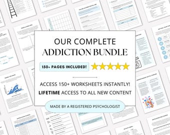 Addiction Recovery Worksheets: Therapist Resource Complete Bundle (PDF Digital Download)