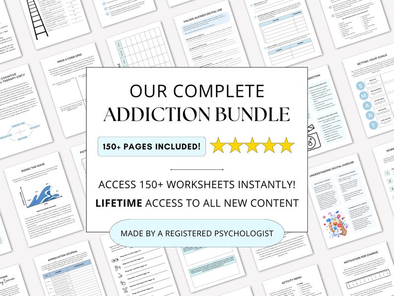 Addiction Recovery Worksheets: Therapist Resource Complete Bundle (PDF ...