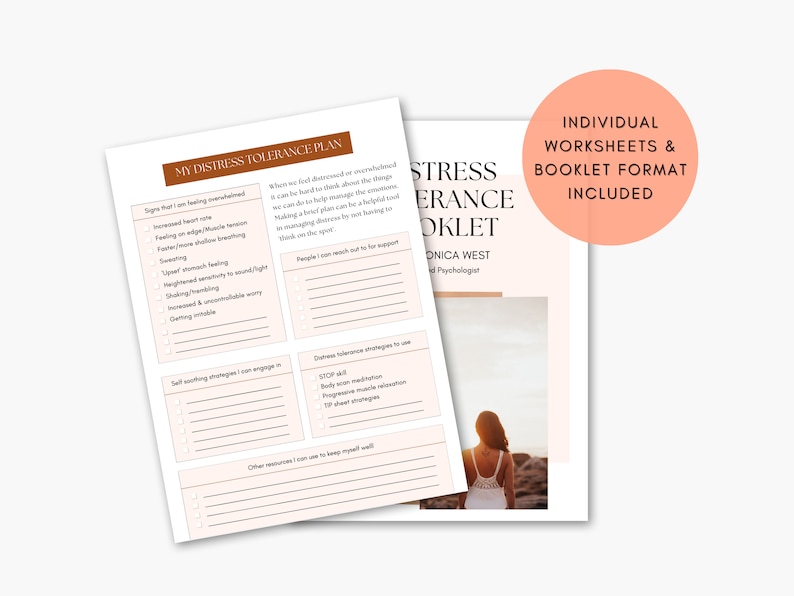 DBT Distress Tolerance Worksheets Bundle: Mental Health Therapist ...