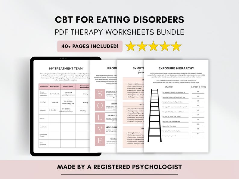 CBT Eating Disorder Worksheets With Therapy Education Handouts (PDF ...