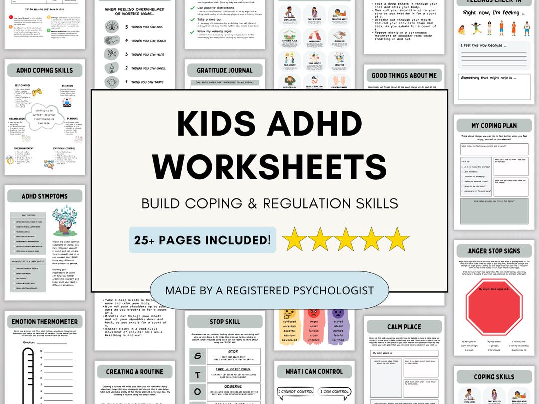 ADHD Coping Skills Worksheet Bundle for Kids (printable/fillable) - Etsy