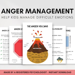 Anger Management Worksheets for Kids, Emotional Regulation Activities for Children, Child Psychology Therapist Resources for Coping Skills