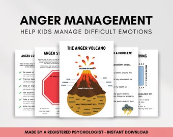 Anger Management Worksheets for Kids, Emotional Regulation Activities for Children, Child Psychology Therapist Resources for Coping Skills
