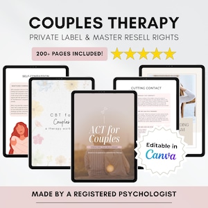 Couples Therapy Workbook Bundle: PLR & MRR Canva Editable Templates (PDF Digital Download)