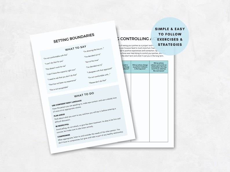 Boundaries Worksheet Bundle for Healthy Boundary Setting
