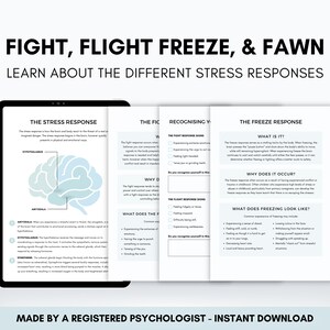Fight Flight Freeze Fawn Response Worksheet Bundle, Therapist Resource ...