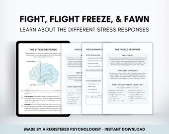 Fight Flight Freeze Fawn Response Worksheet Bundle, Therapist Resource for Understanding Emotions, Signs of Fight or Flight and Trauma