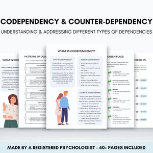 Codependency Worksheets and Counter Dependency Education Bundle, Therapist Resource for Identifying Relationship Values and Boundary Setting