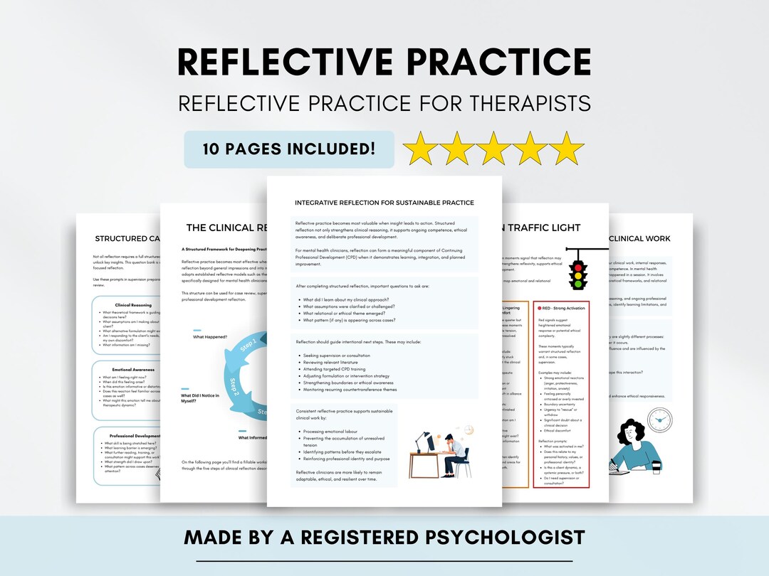 Therapy Reflection Worksheets With Clinical Reflective Cycle for ...