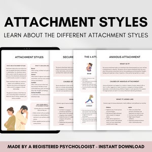 Attachment Styles Worksheet Bundle for Understanding Types of Attachment, Anxious and Avoidant Attachment Styles PDF Therapist Resource