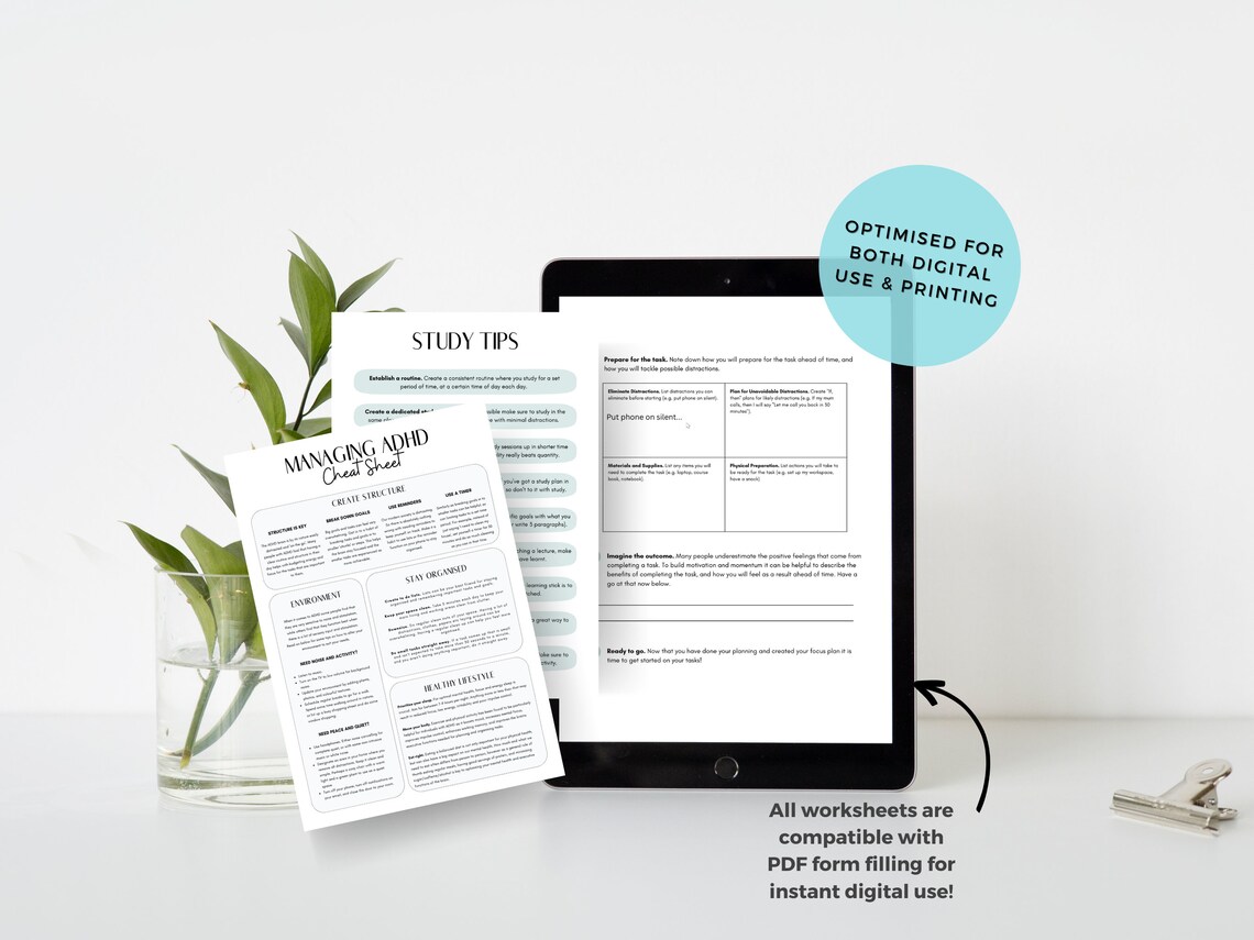 ADHD Worksheets for Adults &amp; Teens, Executive Functioning, Coping ...